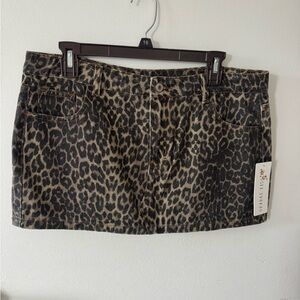 NWT Orange Kiss Leopard Print Denim Skirt